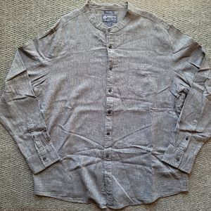 american rag men's button up shirt XXL linen band collar long sleeve lightweight